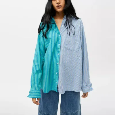 Fashion Women Clothing Shirts 2022 Streetwear Lady Top Oversize Boyfriendd Stripe Button Down Shirt