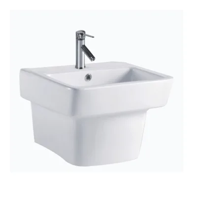 Hotel Project Wall-Mounted Marble Single-Hole Sink Ceramic Resin Half-Pillar Wash Basin Semi-Hanging Design Bathroom Counters
