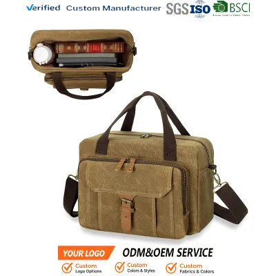 Waxed Canvas Bible Study Bag Bible Cover Bag with Detachable Shoulder Strap Pen Slots for Study Supplies Bible Tote Bag for Men