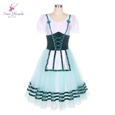 Short Sleeve Ballet Tutu White Spandex With Layers of Green Soft Tulle Tutu Long Ballet Dance Tutu 19826