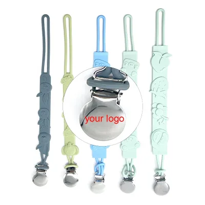 Wholesale Neutral Beaded Silicone Bib Dummy Clips Metal Holder Stainless Steel Custom logo Baby Pacifier Clip