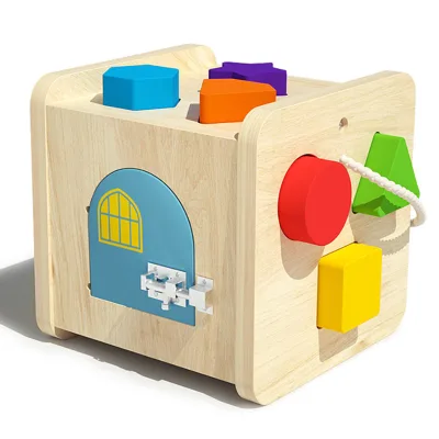 Shape Sorter Cube Toys Blocks Classic Wooden Toys Matching Blocks Shape Sorting Cube Toy Box