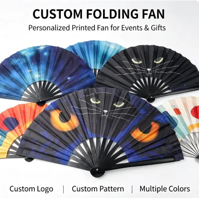 Wholesale Jiusi Custom Wood Folding Hand Fans Custom Logo Print-Eco-Friendly Lightweight Portable for Weddings Outdoor