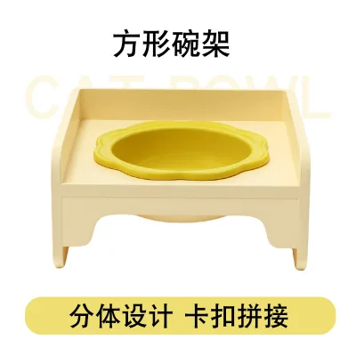 Cat bowl, double bowl, ceramic square bowl, cat drinking bowl, not easy to knock over, cat dining table, kitten food bowl