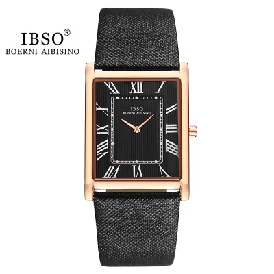 IBSO 7 MM Ultra-thin Square Case Design Mens Watches Genuine Leather Strap Fashion Luxury Quartz Watch Men Business Clock 2232
