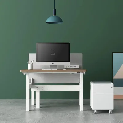 2-Person Workstation Table Metal Iron Back to Back Standing Office Bench Desk with Face to Face Sitting-Standing Desk