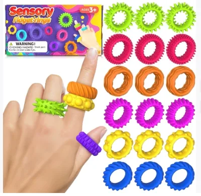 12 Pack Finger Spinner Rings Fidget Toys Sensory Rings for Kids Texture Stress Toys for Kids Autism Calming Fun Fidgets