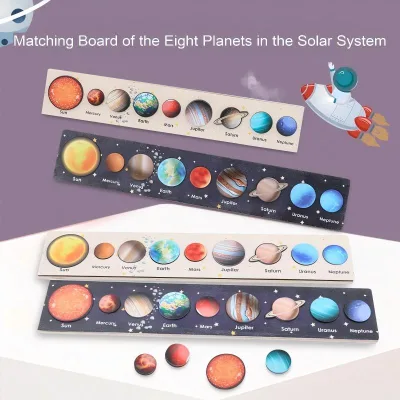 Wooden Jigsaw Puzzle Toy Eight Planets Cognition Matching Early Education Cosmic Counting Board Safe EN71 Certified Years