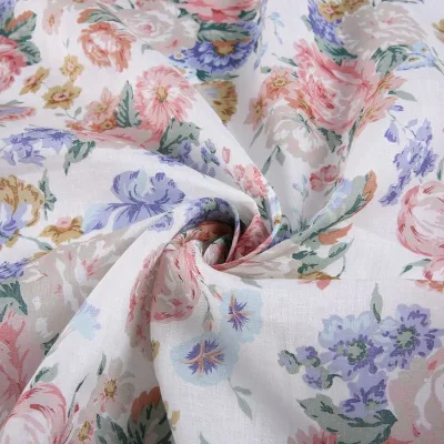 Elegant Floral Digital Printed Plain Custom Printing Natural Linen Fabric for Clothes