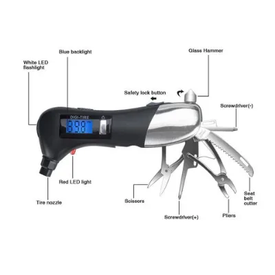 Multifunctional 8 IN 1 Car Tire Pressure Gauge Tire Tester for Car Truck Bike LED Digital Display，Tire Pressure Indicator
