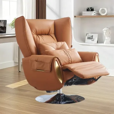 Modern Contemporary Leather Executive Recliner Chair Revolving Function Extendable Upholstery Single Seat for Commercial Use