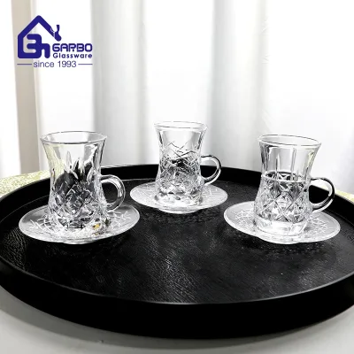 6 Cups+6 Saucer Classic Arabic Style Glass Tea Saucer Set Gourd Shape Tea Glass Turkish Style Morocco Style Tea Saucer Set