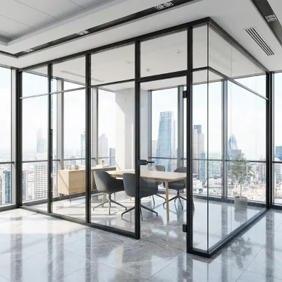 Factory Wholesale Standard Aluminium Framed Glass Partition Clear Frost Tempered Double Glass Optional Soundproof Space Divider