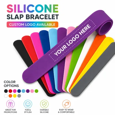Custom Silicone Snap Wristband Slap Bracelet Logo Printed Promotional Gift for School Events Sports Campaign Marketing Factory