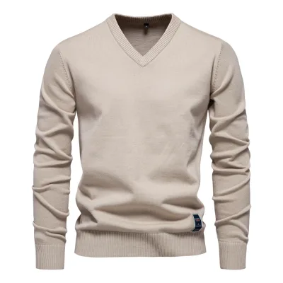 Autumn and Winter Men's Sweater New Pure Cotton V Collar Trend Knitted Weave