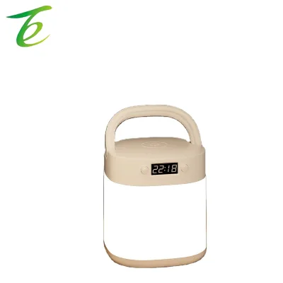Charging bedroom bedside night light with clock, remote control led lamp, table lamp with three color temperature Settings