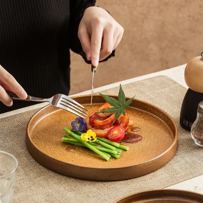 Nordic Western Restaurant Dinnerware Ceramic Matte Steak Plate for Weddings and Hotels Flat Design Side Dish Commercial Use