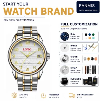 Custom Oem Stainless Steel Strap Waterproof Luminous Luxury Automatic Mechanical Watch Fashion Signature for Office