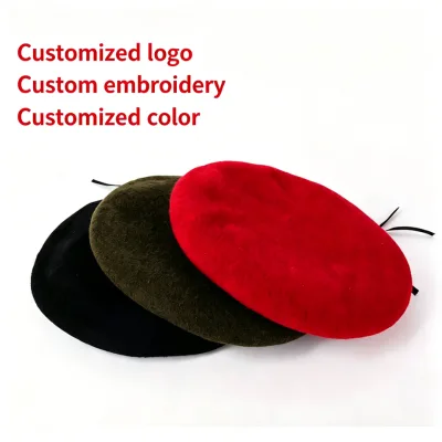 Beret Hat for Women Custom Embroidered Wool Winter Unisex for Men Corporate Gift Promotional High Quality Classic Premium Warm