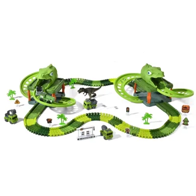 175PCS Dinosaur World Track Parking Toy Simulation Scene Fun Experience Model Dinosaur Electric Three Layers Parking Lot Toy
