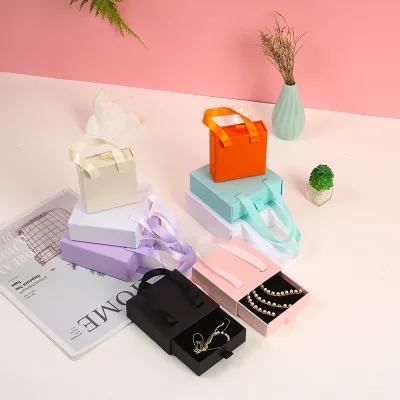 Custom Logo Printed Portable Paperboard Jewelry Drawer Box Rigid Rigid Boxes for Rings Necklaces & Earrings Stamping Handling