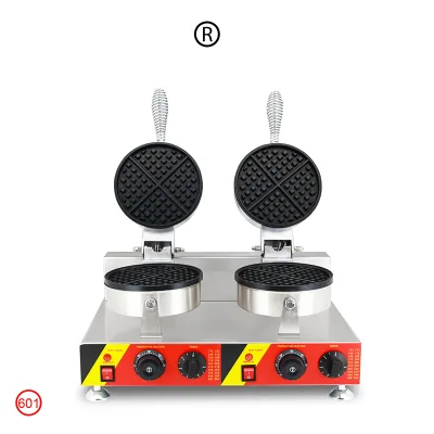 Commercial Double Belgian Waffle Maker Machine Electric Round Waffle Iron Stainless Steel 2 Heads