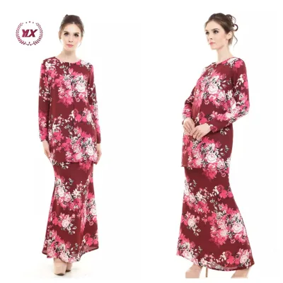 Floral Print Baju Kurung Muslim Women's Set Premium Soft Chiffon Modern Raya 2026
