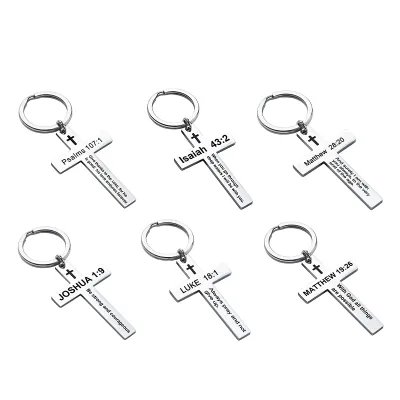 Stainless Steel Custom Metal Keychain with Laser-Engraved Bible Cross Christmas Gift for Friends and Family Hanging Ornament