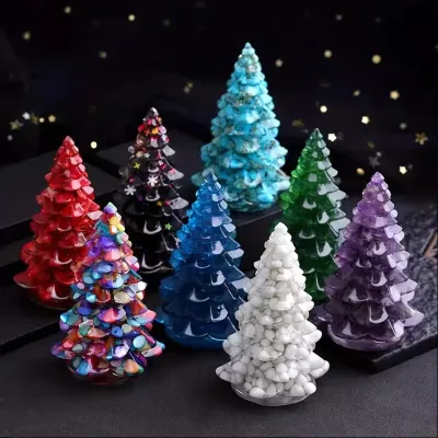 Honor of Crystal Natural Gemstone Carved Crystal Resin Lucky Christmas Crystal Tree for Xmas Decoration