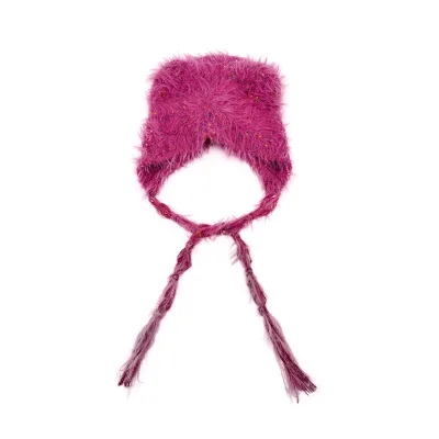 Stylish Soft Furry Knit Beanie Cap With Animal Ears for Winter Cold Weather Women and Teens