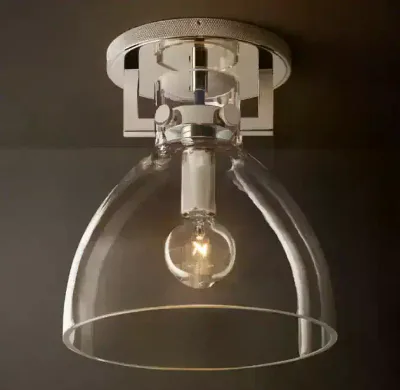 Vintage Clear Glass Dome Semi Flush Ceiling Lamp Matte Black Metal Frame Indoor Light for Garage Breakfast Nook
