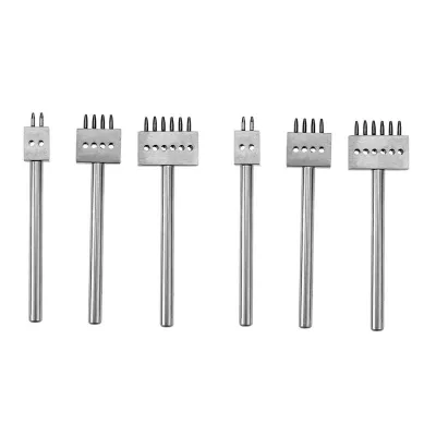 Steel 6mm 2/4/6 Prong Leather Punch Tool Spacing Row Circular Cut Hole Stitching Punch Cutter DIY Leathercraft Tools