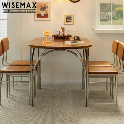 WISEMAX FURNITURE New Design Solid Wood Dining Table Sets for 6 Chairs Industrial Style Accent Dining Chairs for Dining Room