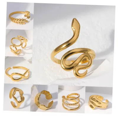 Hot Sale Geometric Stainless Steel Snake Rings for Women 18k Gold Plated Link Chain Twisted Wide Band Open Adjustable Rings