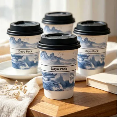 Newsense Custom Logo Eco-Friendly PE Coated Cardboard Disposable Paper Cups for Hot Drinks with Lid