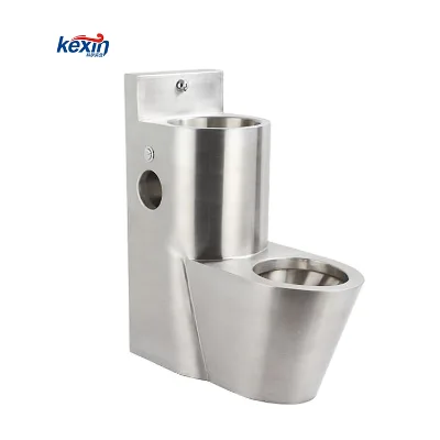 Kexin Modern Vandal Resistant Floor Mount One Piece Toilet P-trap 304 Stainless Steel Gravity Flushing Prison Bathroom Use