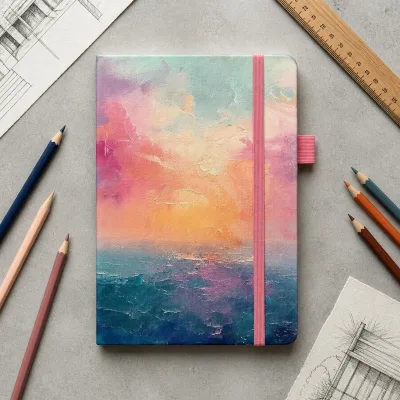 Sunset Gradient Paint Hardcover Notebook Textured Cover Elastic Strap Lined Journal for Personal Diary
