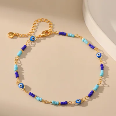Boho Ethnic Style 18k Gold Beaded Anklet Seed Bead Chain Vintage Eye Fashion Jewelry Anklets