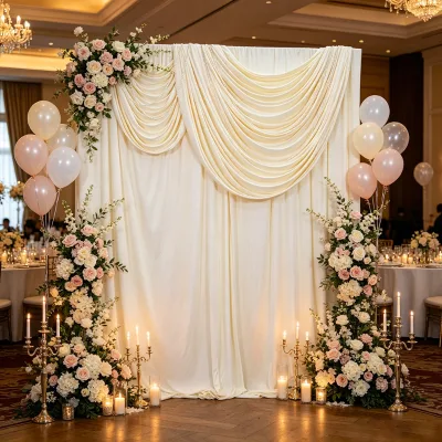 Wedding Arch Draping Fabric Elegant Cream White Curtain for Ceremony Reception Bridal Shower Christening Indoor Party Decoration