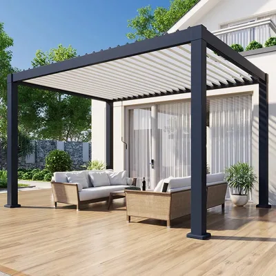 Factory Customized Outdoor Electric Pergola with Optional Motor and Outdoor Windproof Roller Blinds