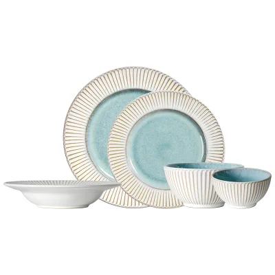 Customizable Logo Mediterranean-Style Stoneware Tableware Set for Home Restaurant Use Serving Steaks Roast Meat Salads Other