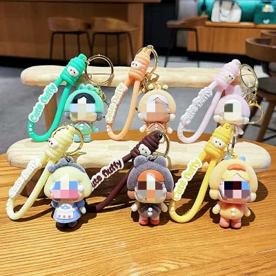 New Style Cartoon Crying Baby PVC Coin Holder Keychain Letterpress Printing Flocking Style Girls' Bag Pendant Lightweight