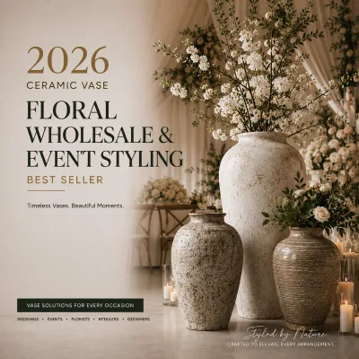 Beige Glazed Ceramic Vase With Two Handles Nordic Rustic Pottery Vase for Pampas Grass Tabletop Home Living Room Decor OEM ODM
