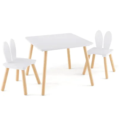 Children Wooden Activity Table Rabbit Themed Kids Table and Chair Set with Solid Wood Legs