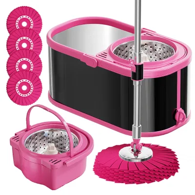 Spin 360 Mop Set with Stainless Steel Handle Self-Wringing Microfiber Mop and Bucket for Home Use