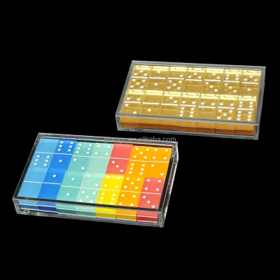 Family Game Transparent 28 Piece Acrylic Dominoes Set Costom Double Layer Acrylic Game Box Dominos Set with Logo