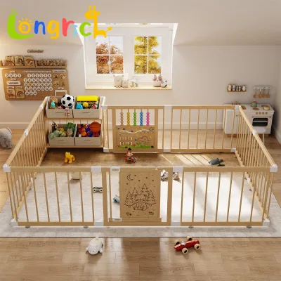 Customizable Wooden Baby Playpen with Activity Toys Montessori Toddler Safety Fence for Home Nursery