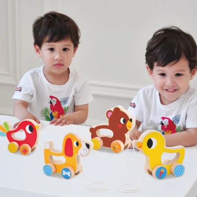 Montessori Toys Animal Bear Shape Wooden Toys Pull Along Toy