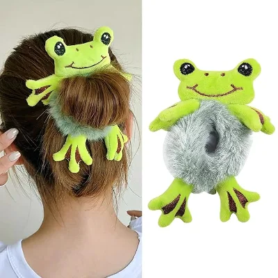 Plush Hair Tie, Cute Frog Headband, Plush Hair Rope Scrunchies, Frog Ponytail Holder headband for Women Girls