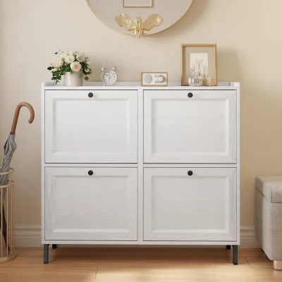 Nordic Style Steel Small Flip Shoe Storage Cabinet for Apartment Entrance and Hallway Shoe Rack